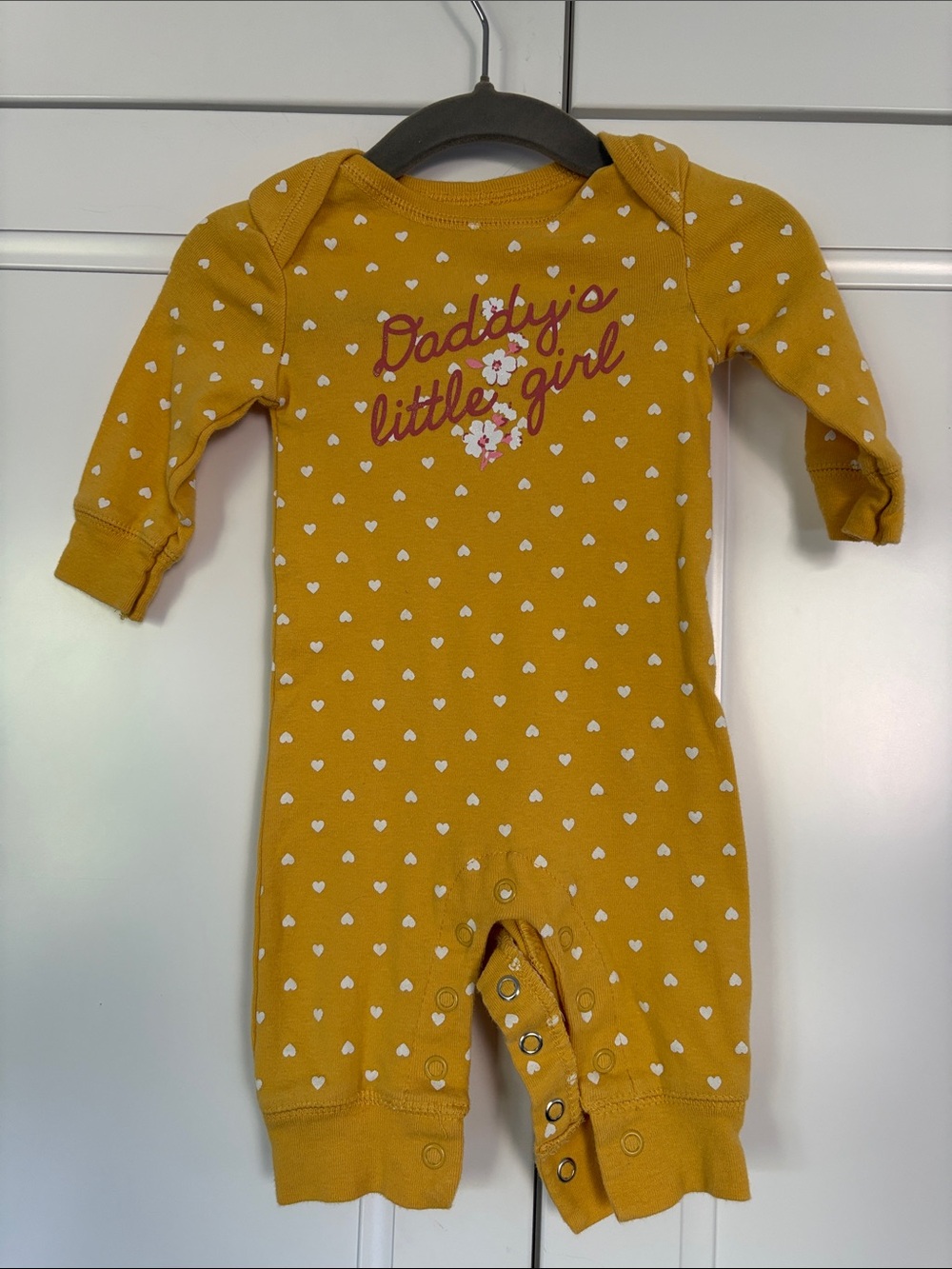 Carter's Mustard One-Piece Footie with Heart Print